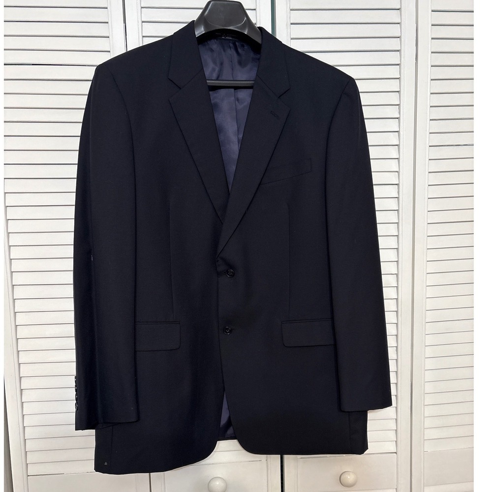Tailors Row Mens Navy Blue 100% Wool 2 Button Blazer Sport Coat Jacket